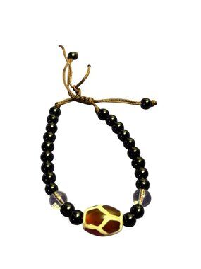 Glass Beaded Adjustable Brown Cord Bracelet Black Brown Beige Clear